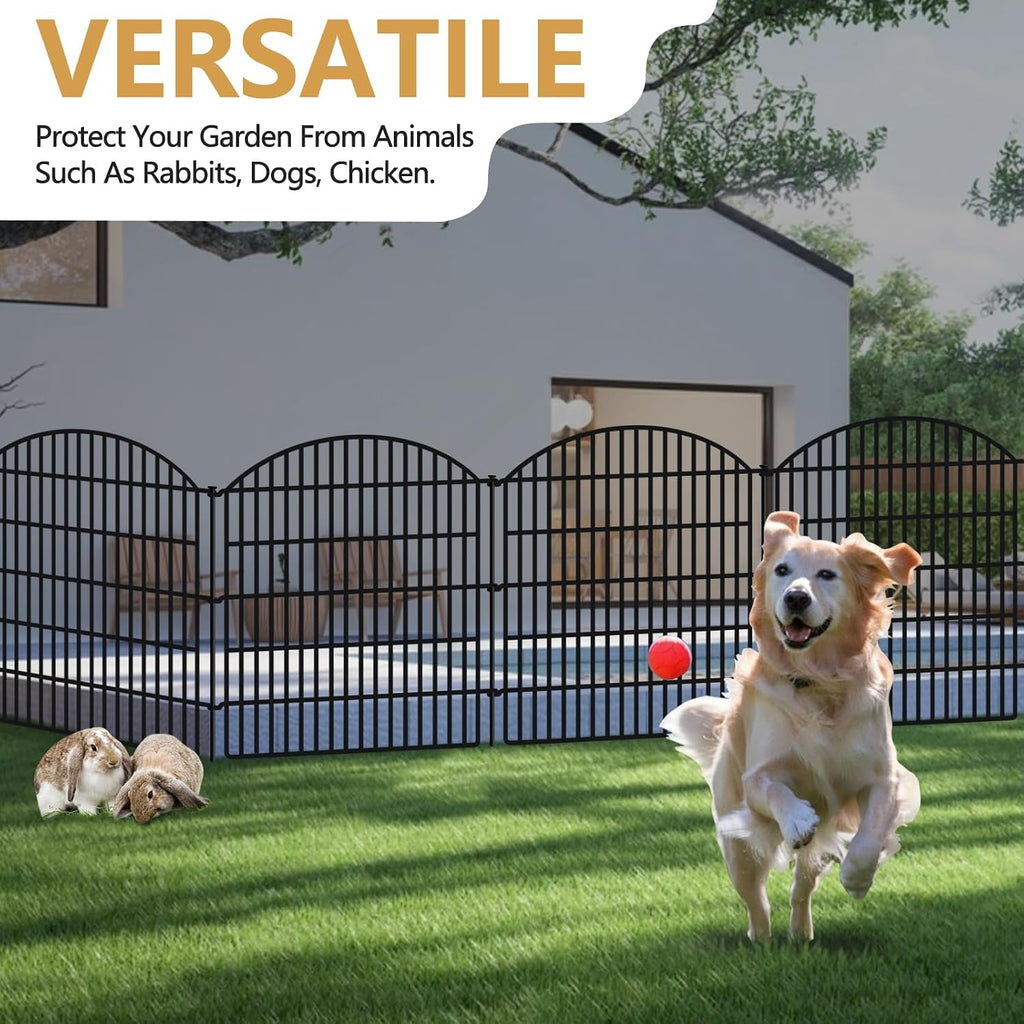 10 Panels Garden Fence Animal Barrier, 33 in(H) X 24 ft(L) Dog Fence Outdoor for Yard Rustproof No Dig Fencing