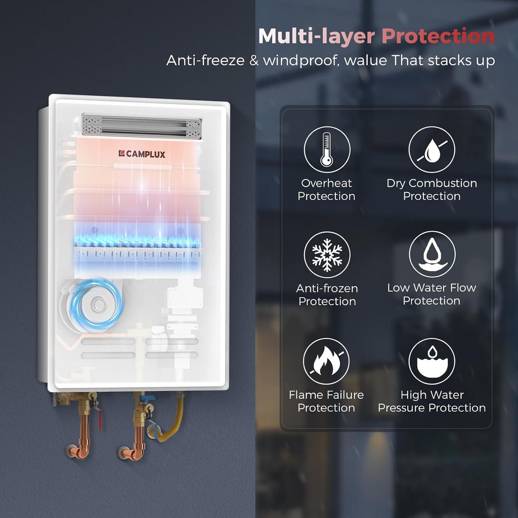 Climatech 5 Tankless Water Heater Propane Outdoor, 5.28 GPM Up to 6.4 GPM, 150, 000 BTU