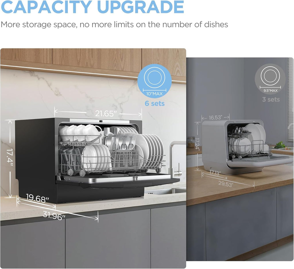 Countertop Dishwasher, Portable Dishwasher, 6 Place Settings & 8 Washing Programs, Speed, Baby-Care, ECO& Glass