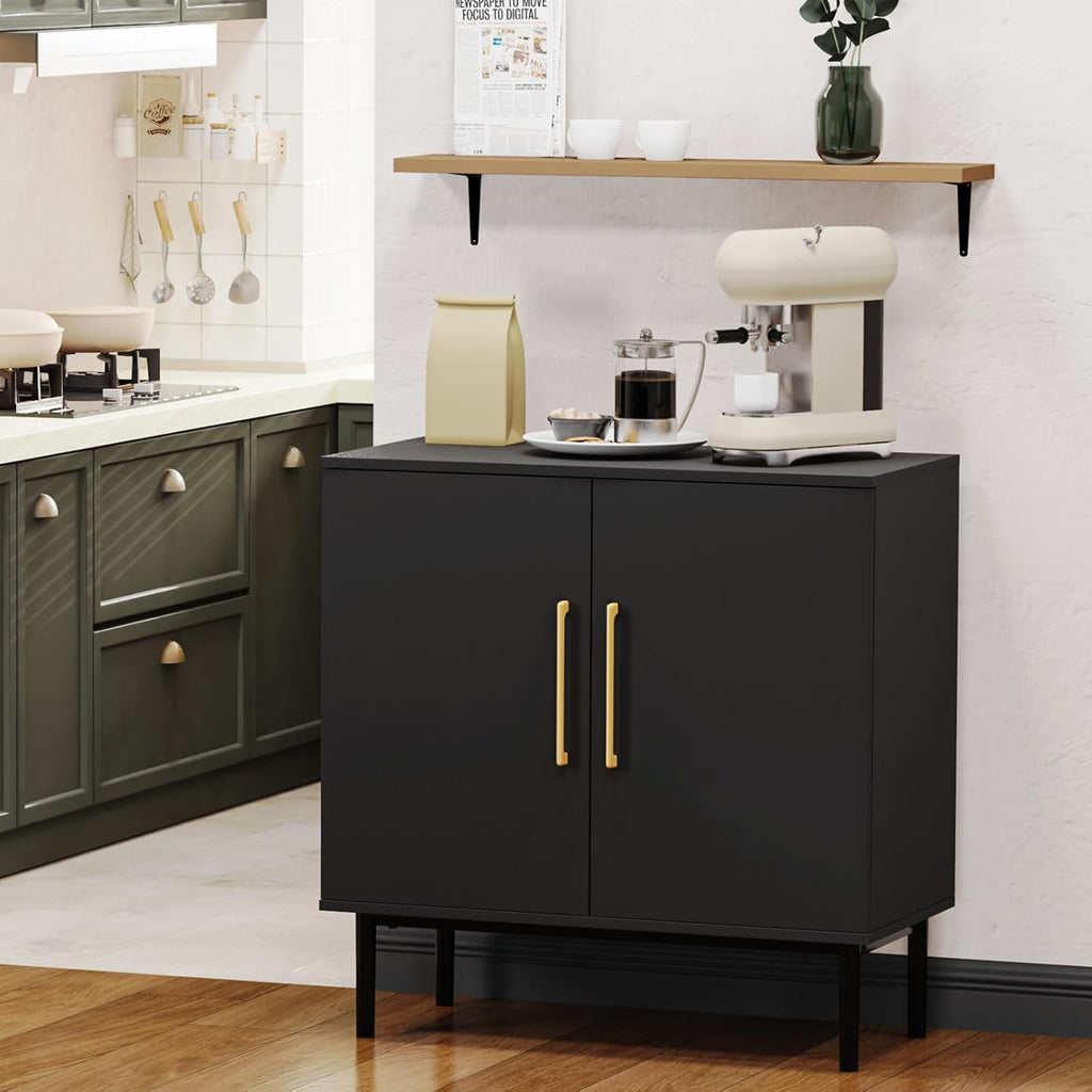 Storage Cabinet with Doors, Modern Black Accent Cabinet, Free Standing Cabinet, Wooden Buffet Sideboards