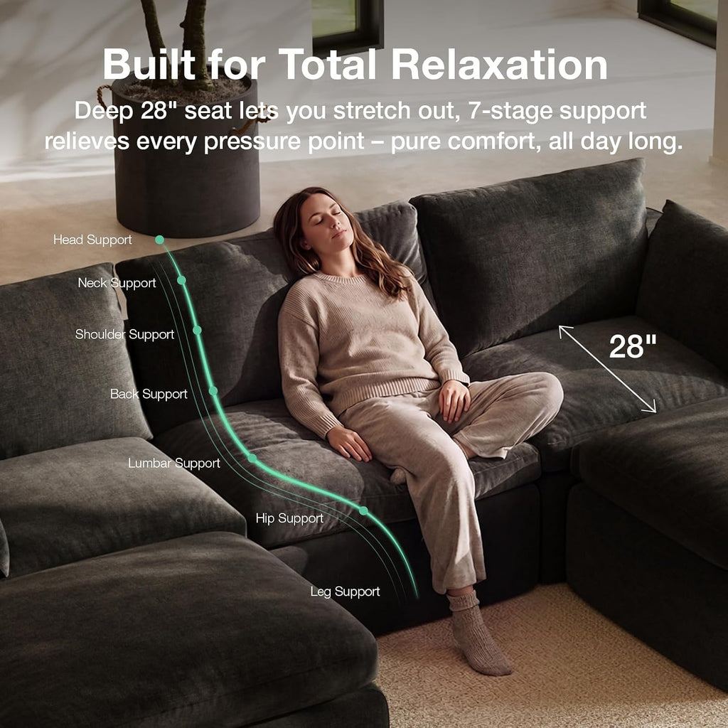 104.3" Modular Cloud Couch, Modern Sectional Sofa with Smarts Coil Support, Chenille Fabric, Upholstered Couch