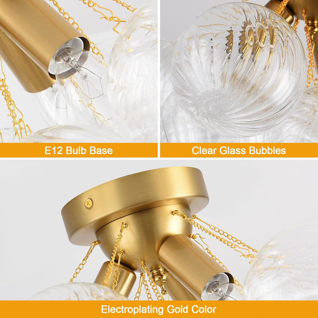 Bubble Chandelier Bubble Ceiling Light 17in Semi Flush Mount Chandelier Blown Glass Mid Century Close to Ceiling