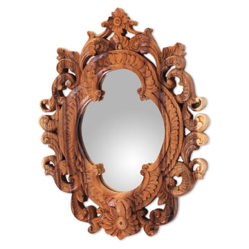 Handmade Artisan Wood Wall Mirror Mataram Rococo Ornate Style Carved