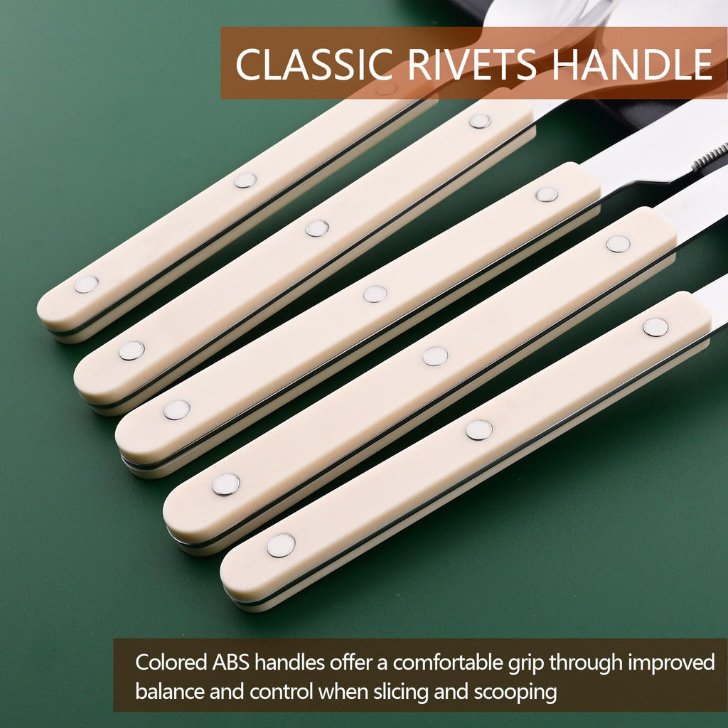 20 PCS Stainless Steel Flatware Set for 4, Silverware Set with Colored Handles, Retro Style Forks Spoons and Knives