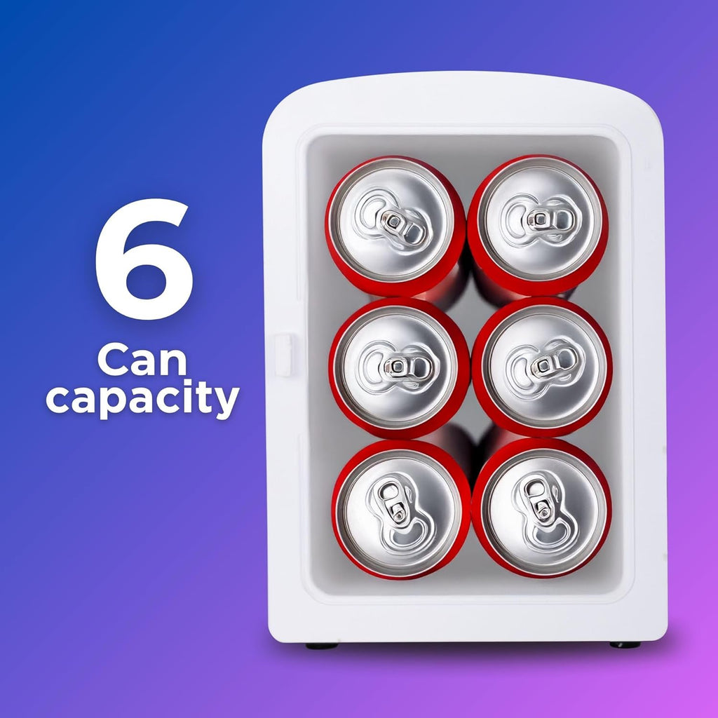 4L / 6-Can Mini Fridge with Multi-Color LED Light - Portable Thermoelectric 12V DC/110V AC Quiet Cooler/Warmer for