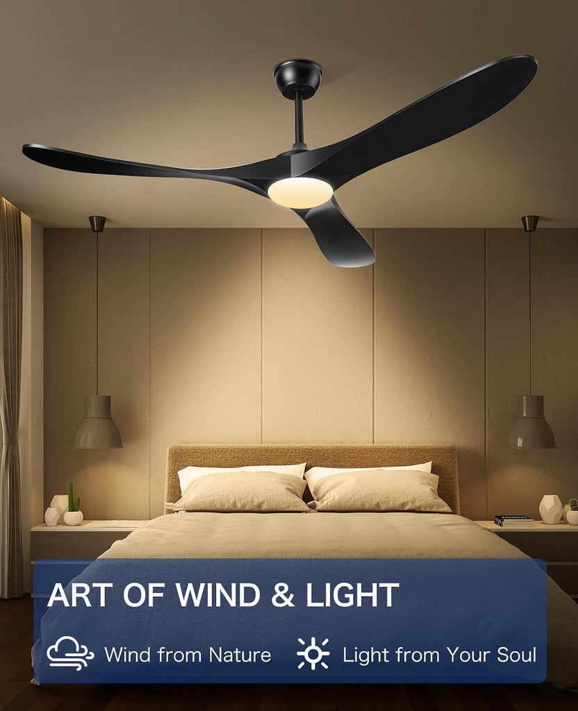 Inspired Maverick Style Ceiling Fans with Lights and Remote, 3 Solid Wood Blades, Outdoor Wooden Ceiling Fan with 2 Downrods for Patios, 60 Inch Modern Ceiling Fan with Noiseless Reversible DC Motor (Black)