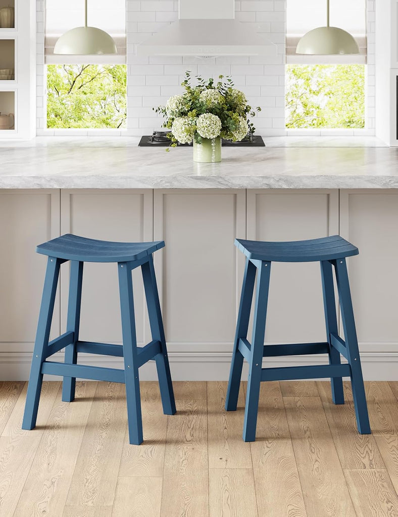 Weatherproof Bar Stools Set of 2, 28" Height Outdoor Bar Stools Holds up to 400 lbs, Saddle Seat, Bar Height Stools