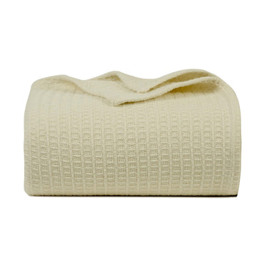 100% Cotton Waffle Weave Blanket, King Size 90 x 108 Inches, 300 GSM Lightweight Breathable Cooling Bed Blanket for