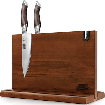 Magnetic Knife Block 14 x 10", Double Sided Magnetic Knife Holder | Magnetic Knife Storage Stand Counter, Acacia Wood