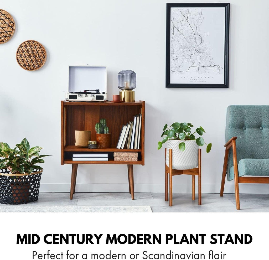 Mid Century Plant Stands for Indoor Planters, Acacia, 10 Inch | Plug In Design, Holds 175 lbs, Two High Options