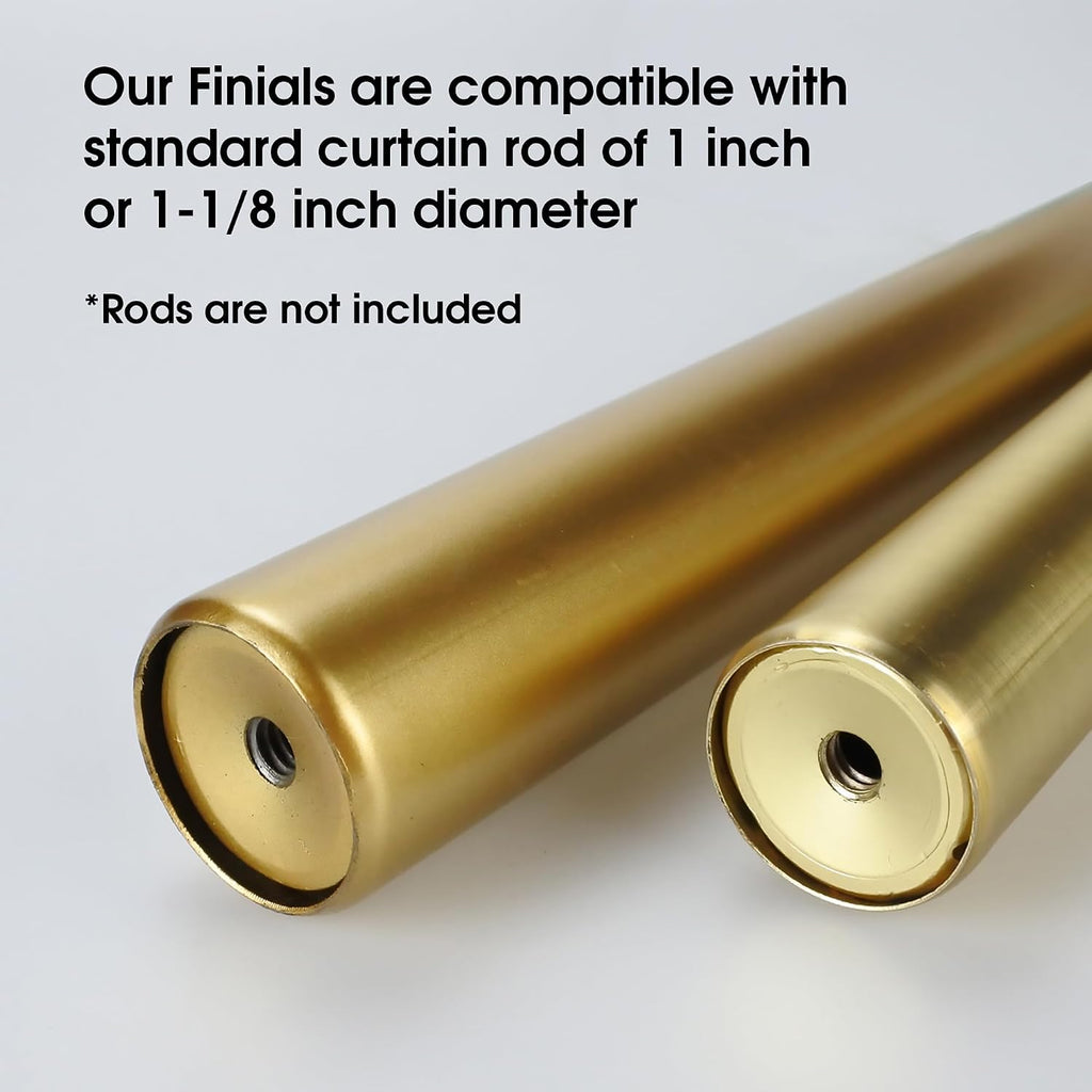 Decorative Curtain Rod Finials, Ribbed Glass Finials with Gold Base, Set of 2, Compatible with 1 inch or 1-1/8 inch