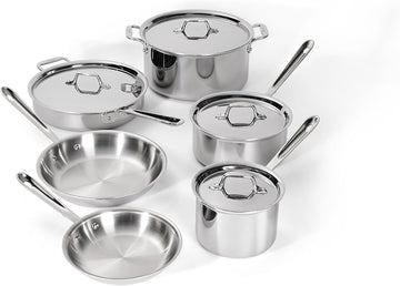 D3 Stainless Steel 10 Piece Cookware Set- USA- Includes Frying Pans, Saucepan, Sautépan, Stockpot - Professional