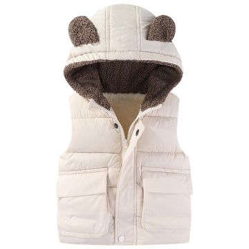 Toddler Boys Girls Hooded Puffer Vest Padded Warm Winter Jacket Lightweight Sleeveless Bear ears Zipper Up Coat