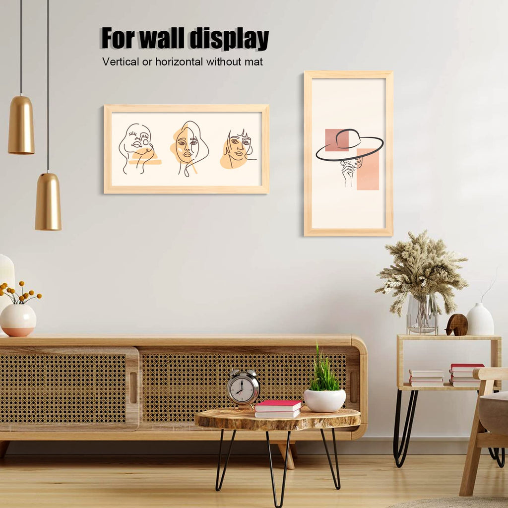 8x16 Panoramic Collage Picture Frame, Natural Solid Wood Frame with HD Plexiglass for Multiple Three 4x6 Photos with