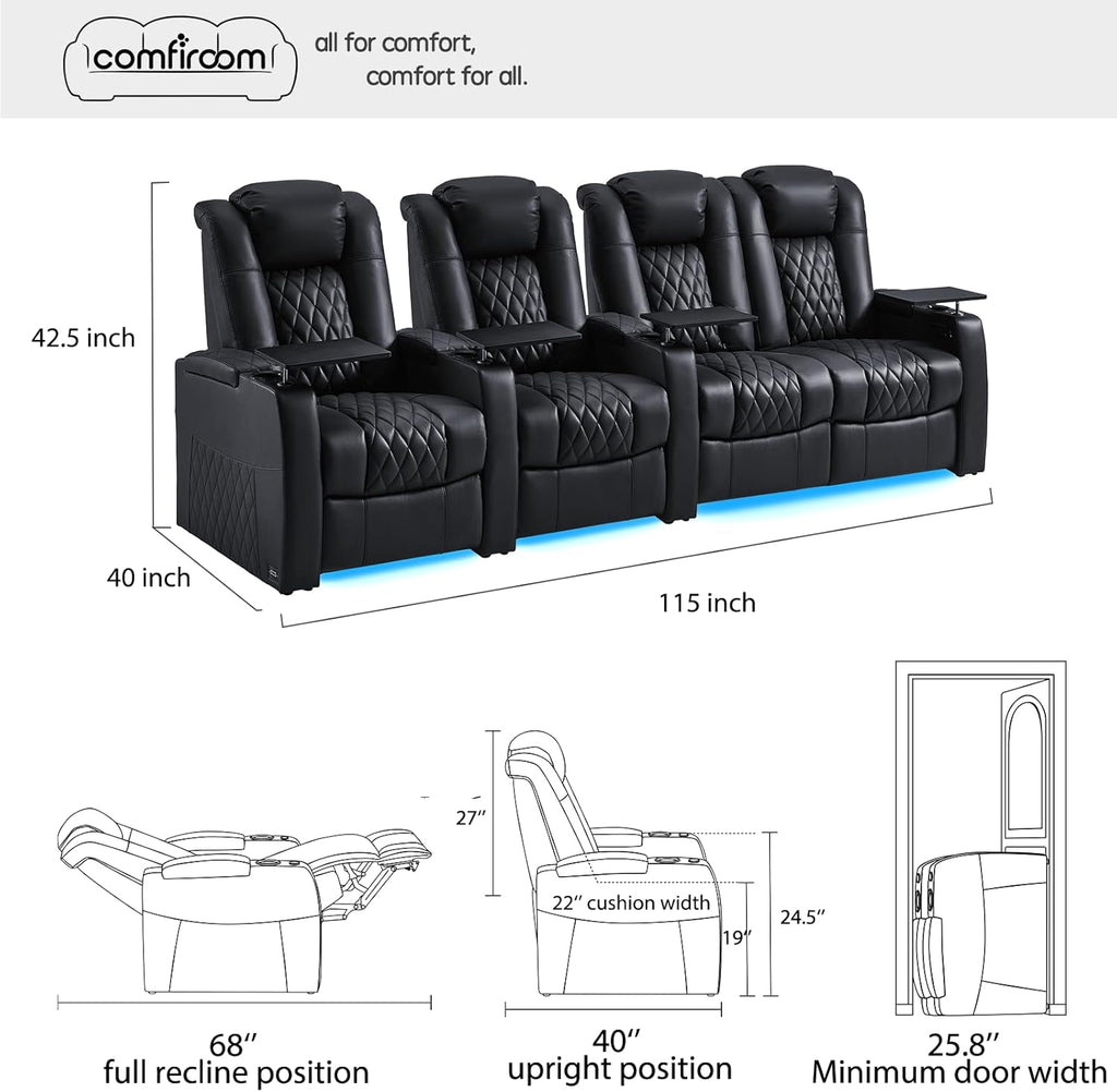 Home Theater Seating Seats Classic Series Top Grain Leather Loveseat Recliner Chairs Dual Power Movie Gaming Sofa