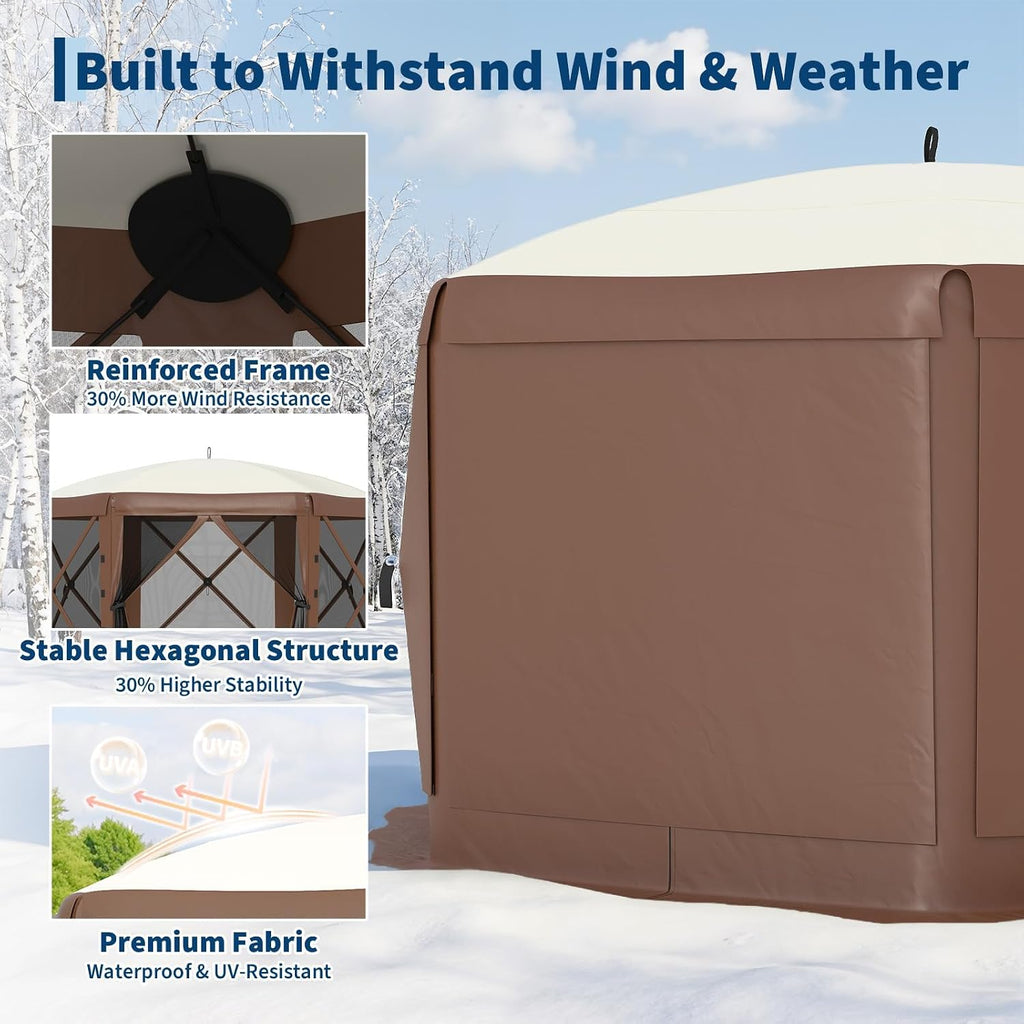 11.5x11.5FT 6-Sided Pop Up Gazebo Tent，One-Push Setup Canopy Tent with Mesh Panels & Removable Wind Cloths