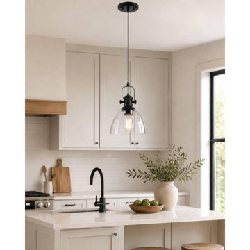 7.5" Matte Black Pendant Lights Kitchen Island, Clear Glass Shade
