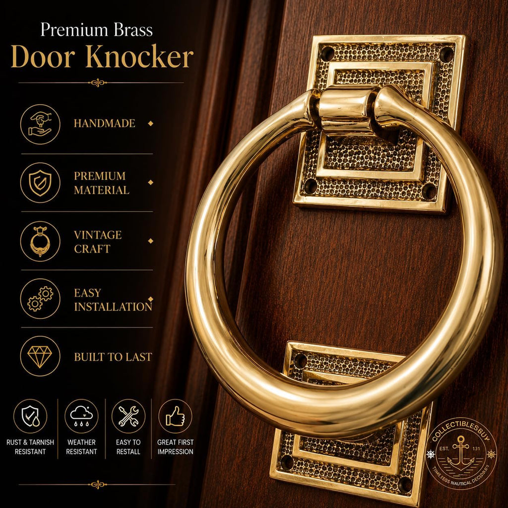 Beautiful Brass Ring Door Knocker Mounting Hardware Home Decoration Smooth Round Shape 5" Diameter Front Door Knocker