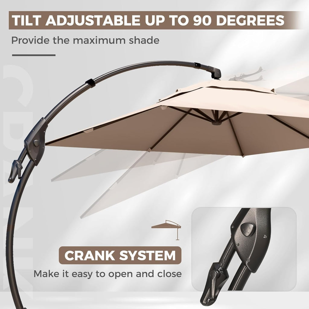 10x13 FT Outdoor Cantilever Umbrella with Base Large Aluminum Rectangle Offset Umbrella for Pool Garden (Champagne
