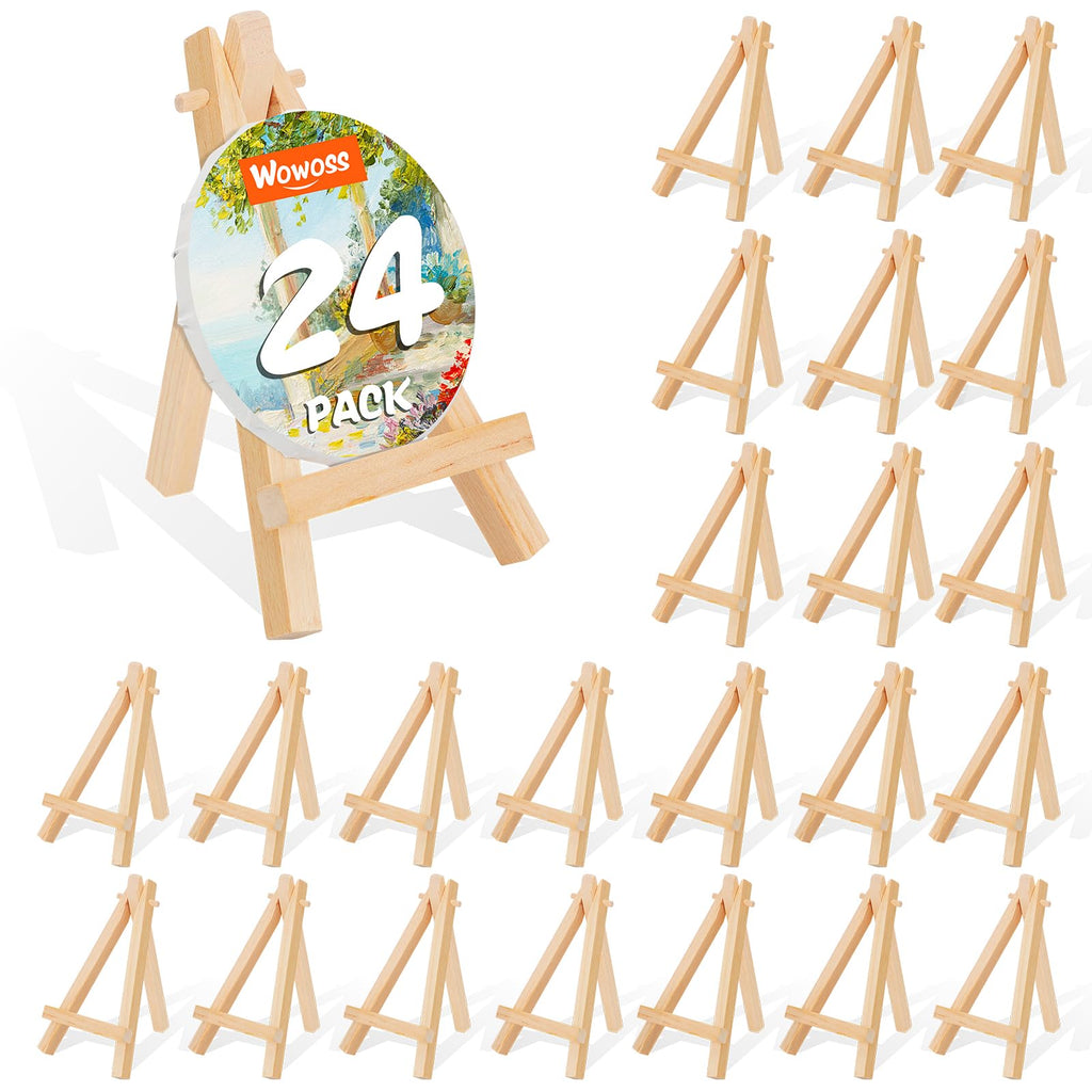 5" Mini Wood Display Easel 24 Pack, Natural Wooden Small Easel Stand for Signs, Small Canvases, Table Display