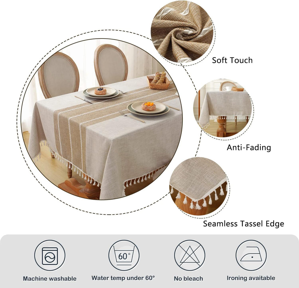 Rustic Cotton Linen Table Cloth,Tablecloths for 6 Foot Rectangle Tables,Waterproof Washable Tableclo