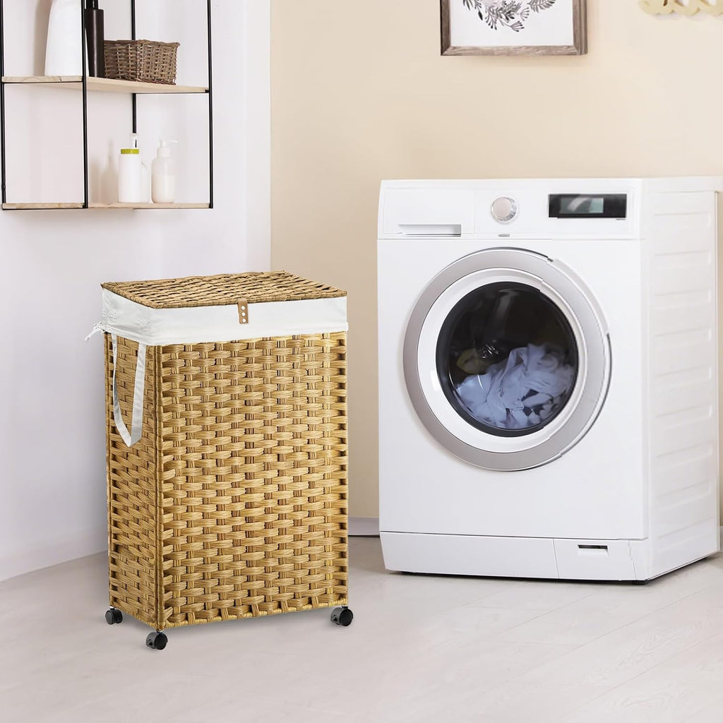 88L Slim Laundry Hamper with Wheels, 23.3 Gallon Rolling Laundry Basket with Lid, Tall and Narrow Laundry Hamper with
