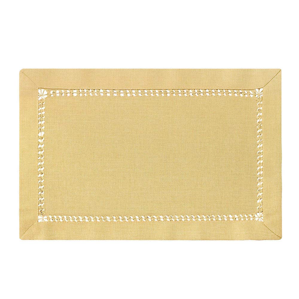 Handcrafted Solid Color Dining Table Placemats, Double-Hemstitched (Yellow, 12 x 18 Placemats (Set of 4))