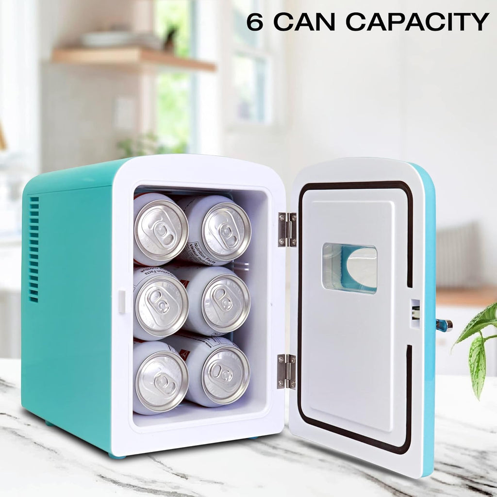 Retro Mini Fridge 4 Liter Green Portable Refrigerator for Bedroom Office Dorm Skincare Table Top Beverage Cooler