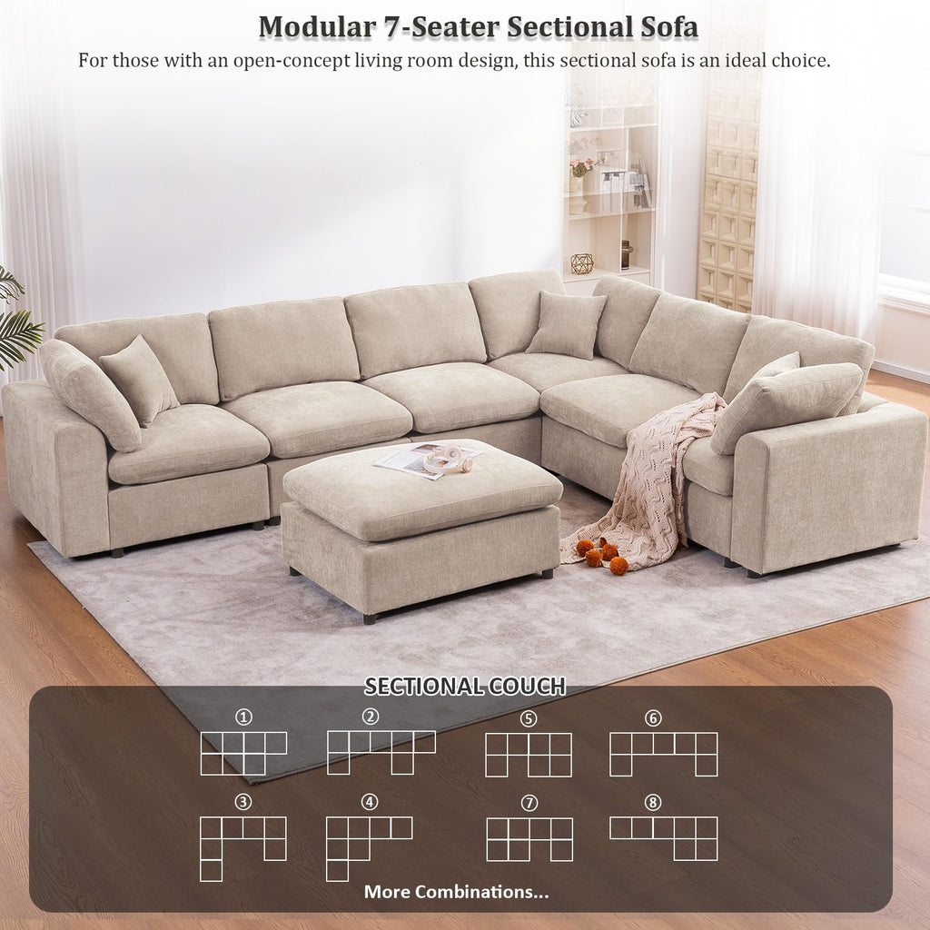 Oversized Modular Sectional Sofa Couch, Light Camel