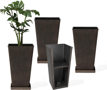 Tall Outdoor Planters Set of 4, 26 inch Large Tapered Square Planters for Indoor/Outdoor Plants, Large Outdoor Flower