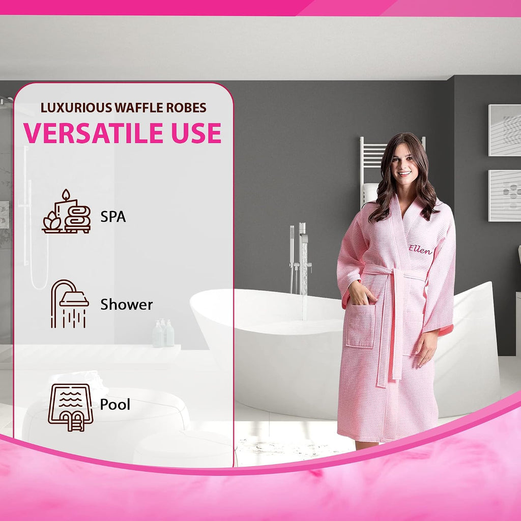 Waffle Robes for Women - Custom Bathrobes with Name on Front and Back - Ultra Soft and Luxurious Spa Robes