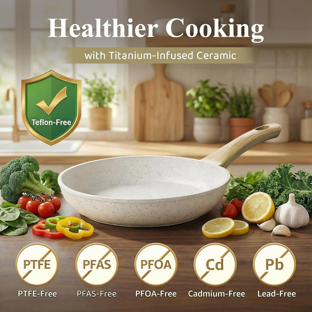 25Pcs Pots and Pans Set Non Stick, Titanium-Reinforced Ceramic Cookware Set Non Stick, Non Toxic PFAS-Free Induction