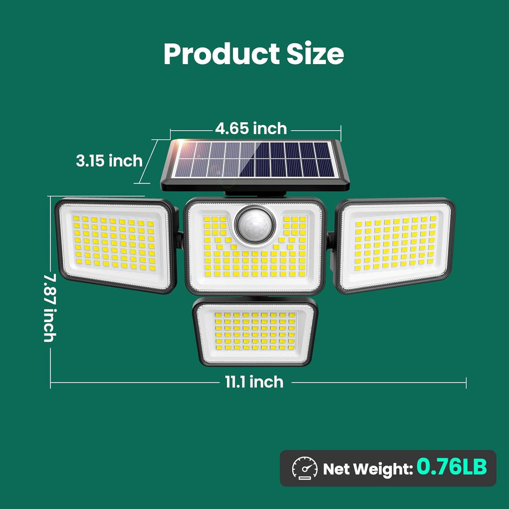 4500LM Solar Lights Outdoor, 4 Adjustable Heads Motion Sensor Lights, 3 Modes, 6500K, IP65 Waterproof Solar Security