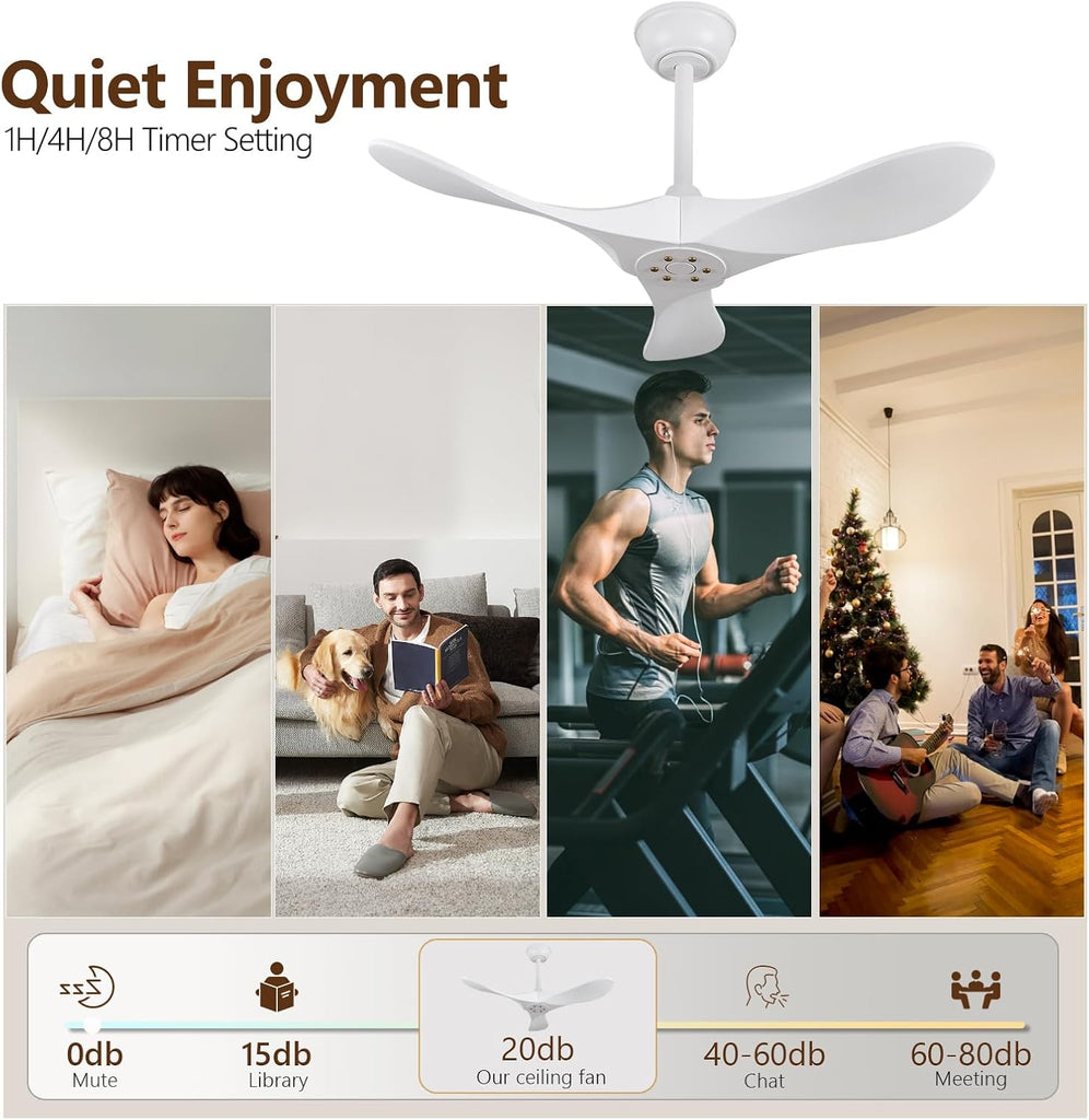 Inspired Maverick Style 36 Inch Solid Wood Ceiling Fan with Remote,White Ceiling Fan no Light,6 Speeds,Noiseless,Reversible DC Motor,Modern Ceiling Fans without Lights for Outdoor Indoor Bedroom Farmhouse,Patios