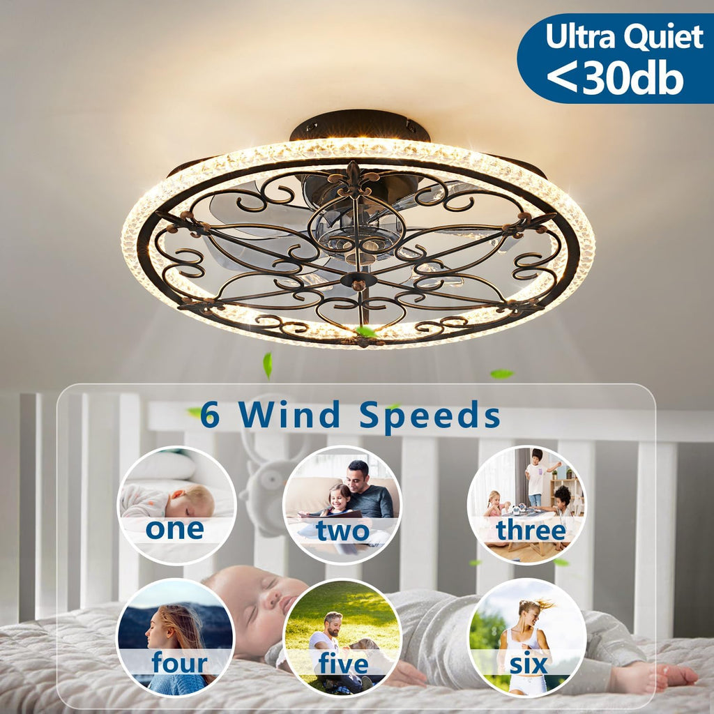 Caged Ceiling Fan with Lights Remote Control, 6 Speeds 3 Color Farmhouse Industrial Ceiling Fan with Light