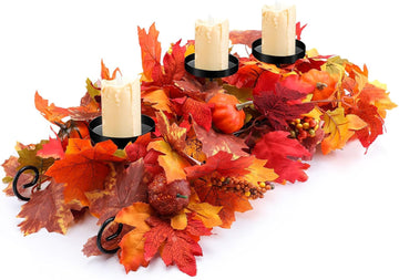 Fall Candleholder Centerpiece Maple Leaf Pumpkin Table,Bright Style