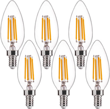 60W Equivalent LED Chandelier Light Bulbs, Dimmable, E12 Base, Clear B11 LED Filament Candelabra Bulbs, 2700K Soft (6 Pack)