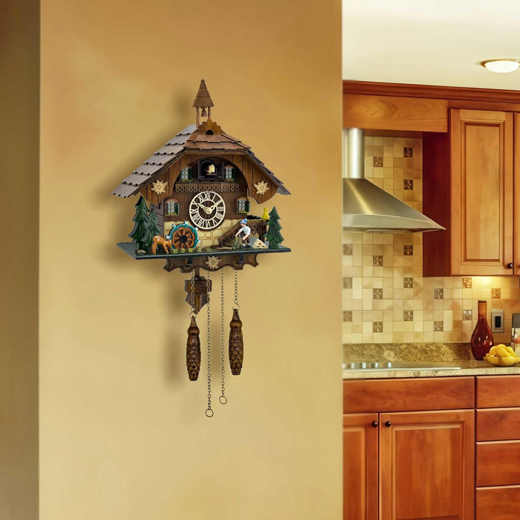 Cuckoo Clock Wall Art, Animated Scene, 12 Melodies, Volume Control, Night Mode, Germany Style Black Forest Retro Handcrafted Wooden...