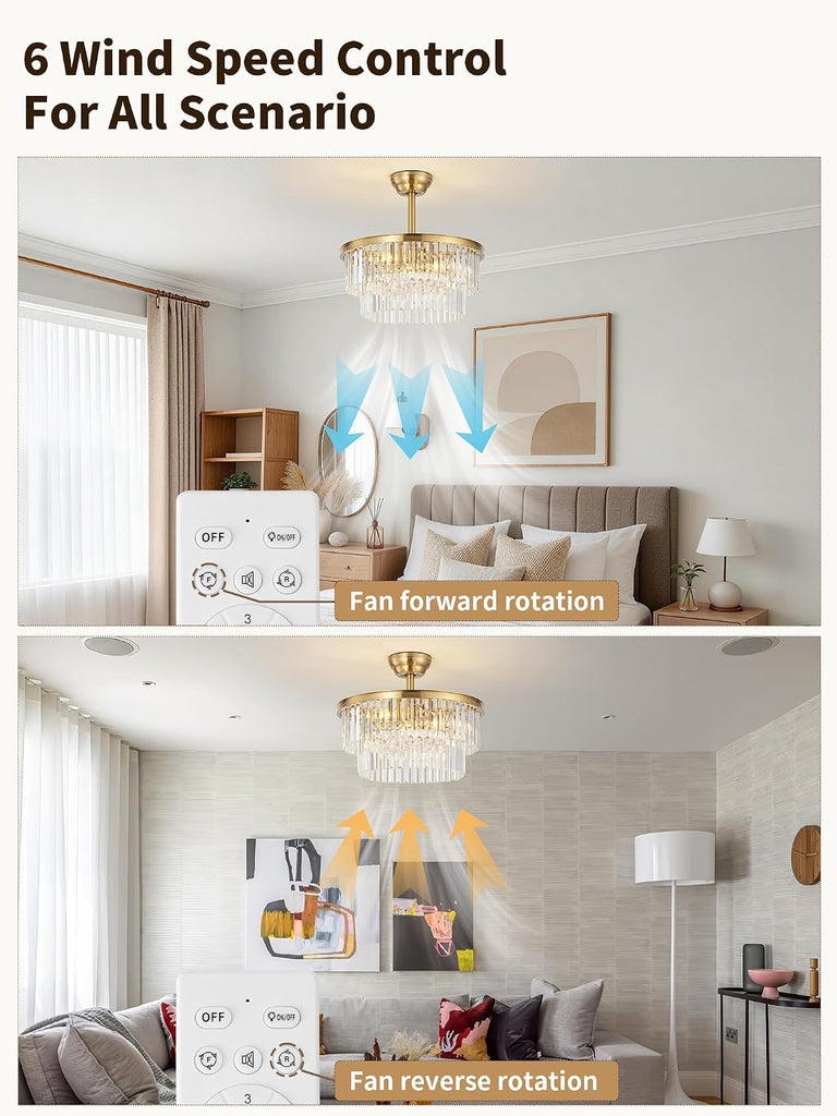 20" Brass Crystal Fandelier Ceiling Fans with Lights