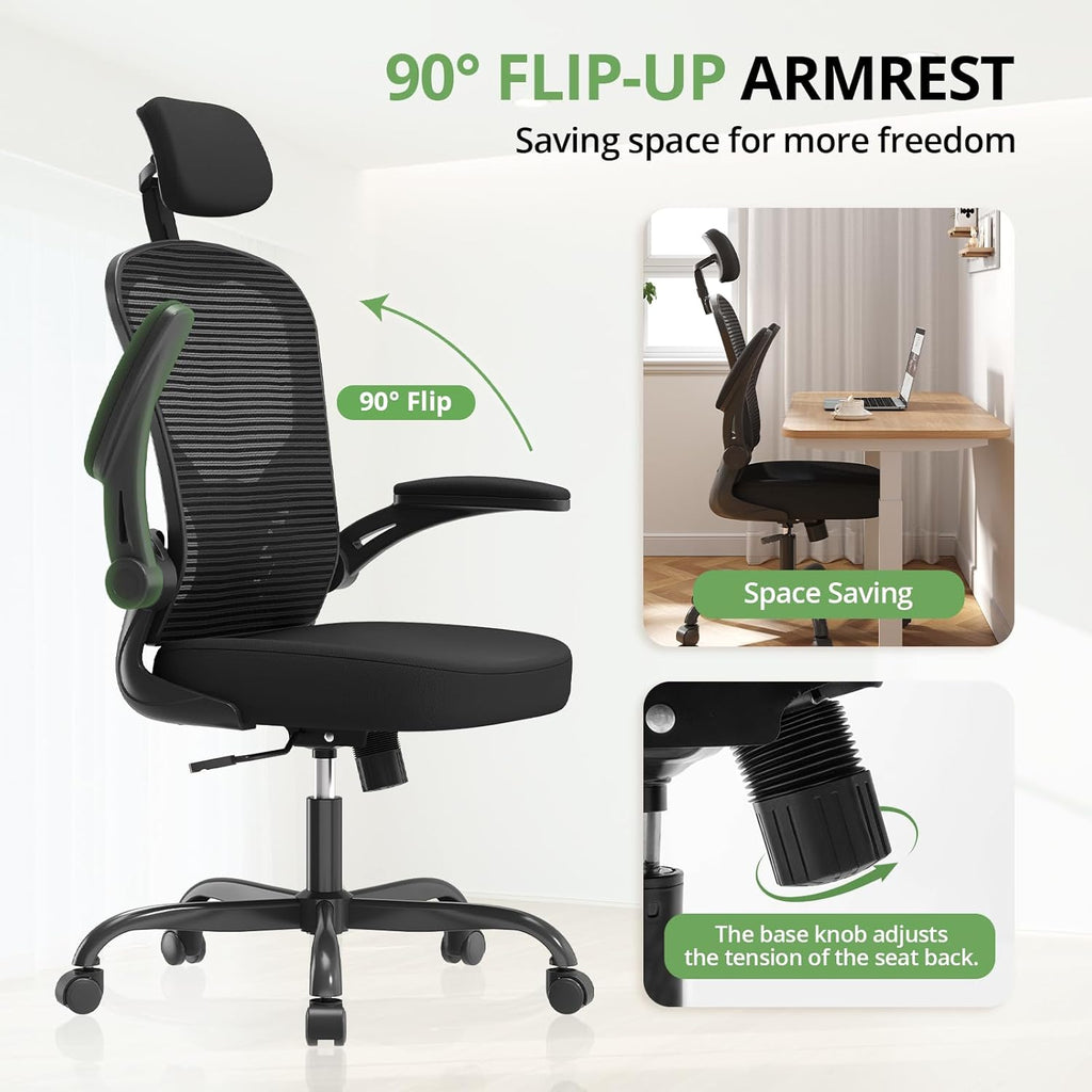 Ergonomic Desk Chair, 330LBS Capacity, High Back Computer Chair for Long Hours Comfortable, Rolling Swivel Executive
