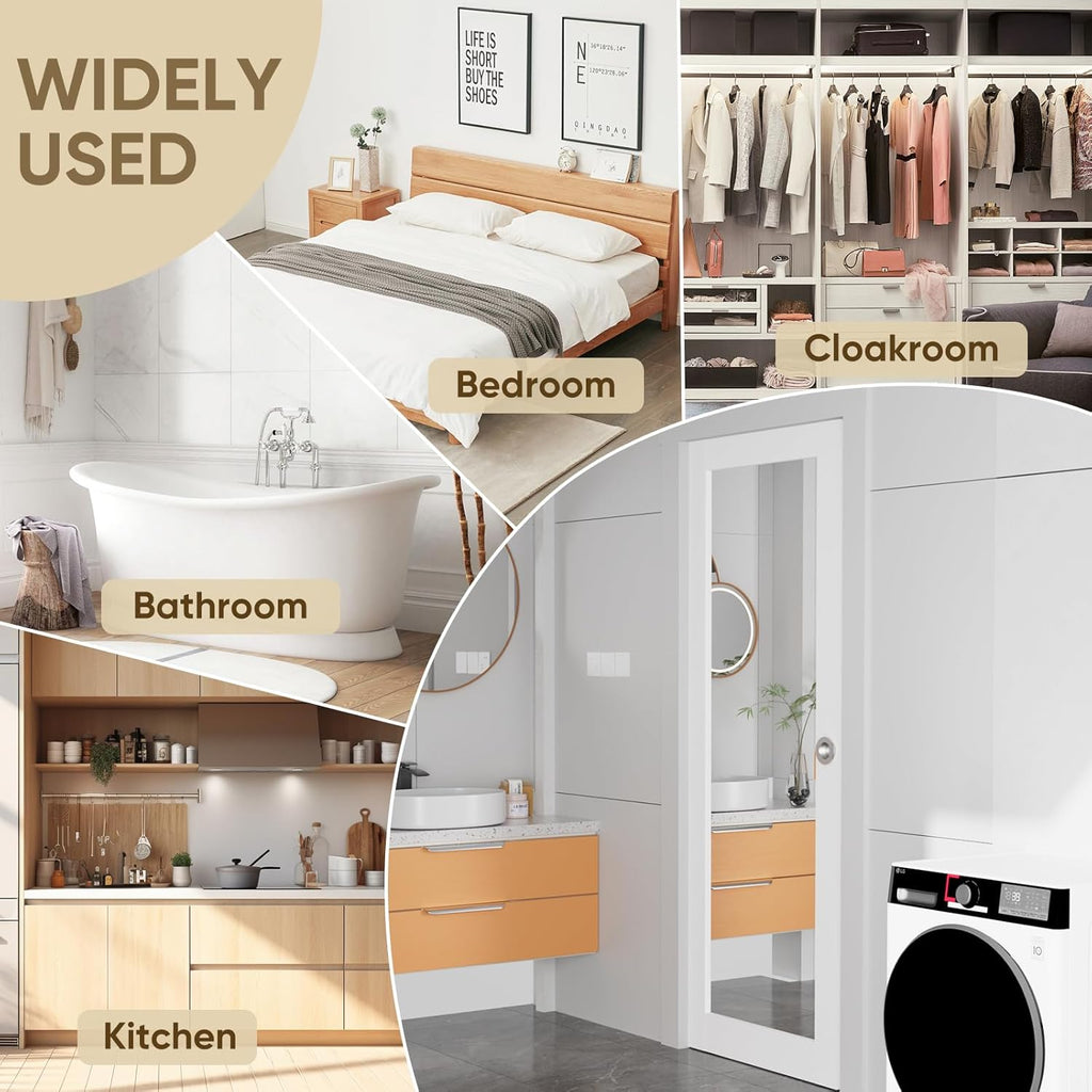 32" x 80" Sliding Pocket Door, Includes Wooden Frame Mirror Door Panel and Soft Close Pocket Frame K