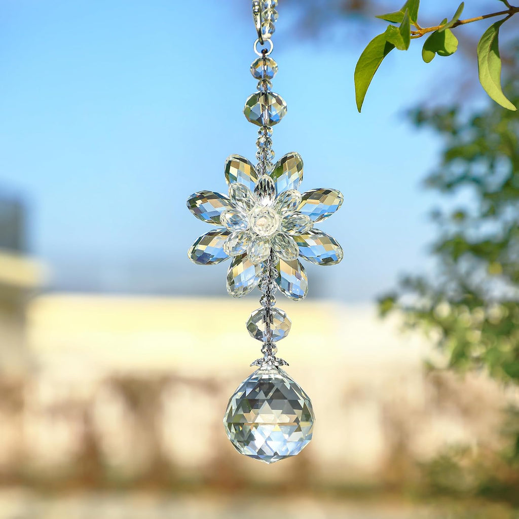 Clear Crystal Ball Flower Prism Suncatcher Car Mirror Charm Decor - Crystal Ball Flower Prism Suncatcher Charm Feng
