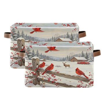Christmas Cardinal Birds Storage Basket Farm Truck Fabric Laundry Baskets Storage Bins Boxes Foldable Cloth Organizer