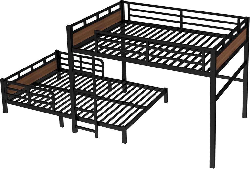 Queen Over Queen Bunk Bed with Headboard and Full Length Guardrail, Separable Bunk Bed Queen