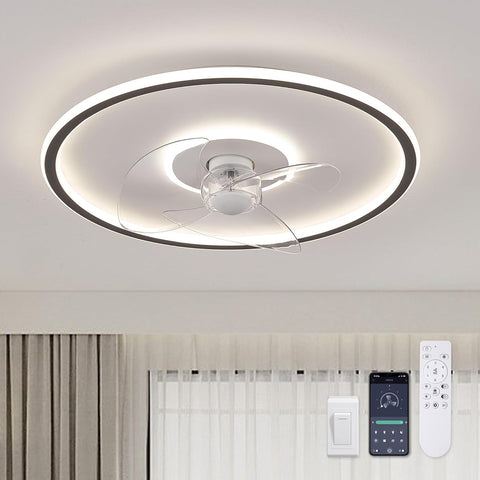 20" Flush Mount Ceiling Fan with Lights and Remote, 6 Wind Speeds, Dimmable LED for Bedroom, Kids Room and Living Room A101-B0C4PDHTXH