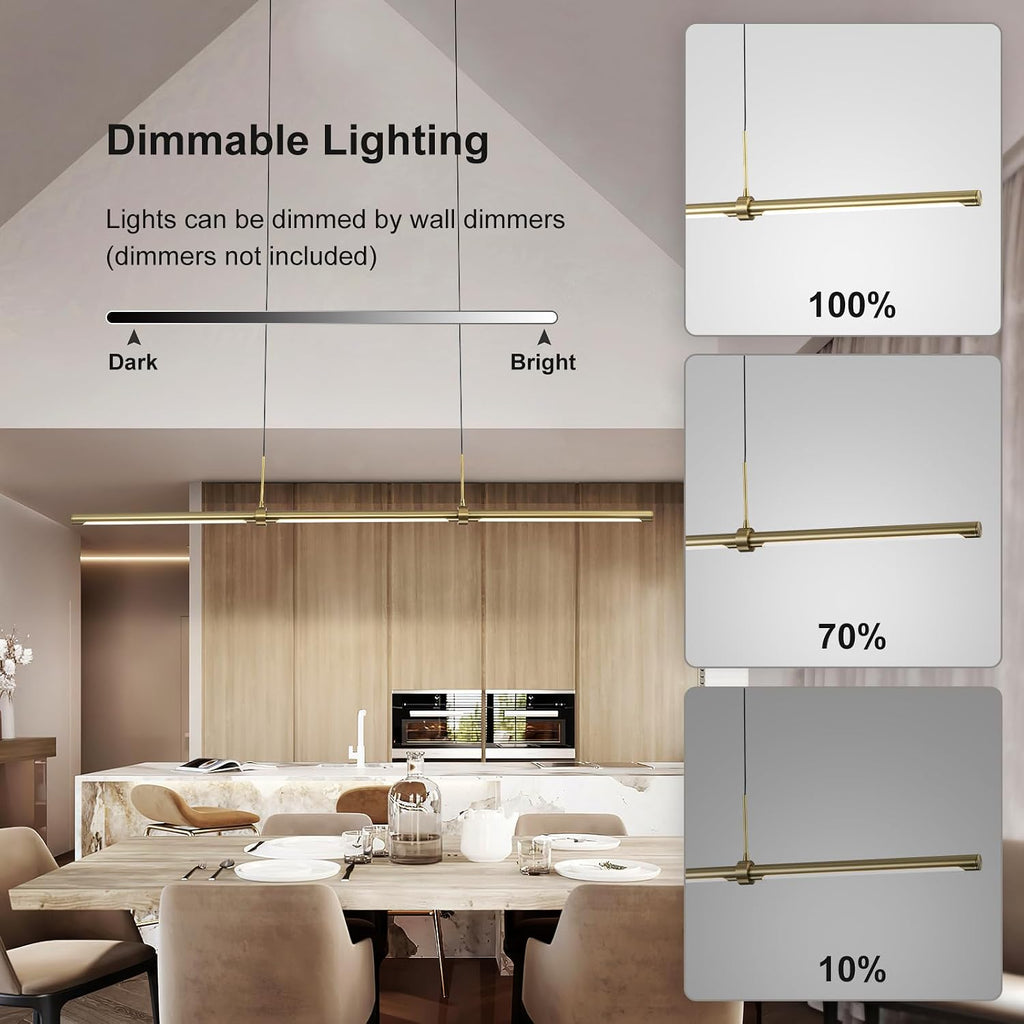Modern Linear LED Island Light Dimmable LED Chandelier 47.24 in Adjustable Linear Hanging Light Fixture 3000K 20W