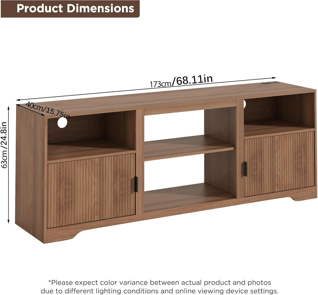 Fluted TV Stand for Tvs up to 80",Mid Century Modern TV Stand with Open Adjustable Shelf,Entertainment Center Wood TV