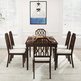 Farmhouse Dining Chairs Set of 2, Vintage Wooden Dining Room Chairs with Lattice Back, Turned Legs and Upholstered Seat with Nailhead Trim, Walnut Brown