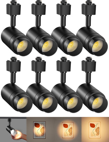 Zoomable LED Track Lighting Heads H Type, 3000K 12W Black 8 Pack