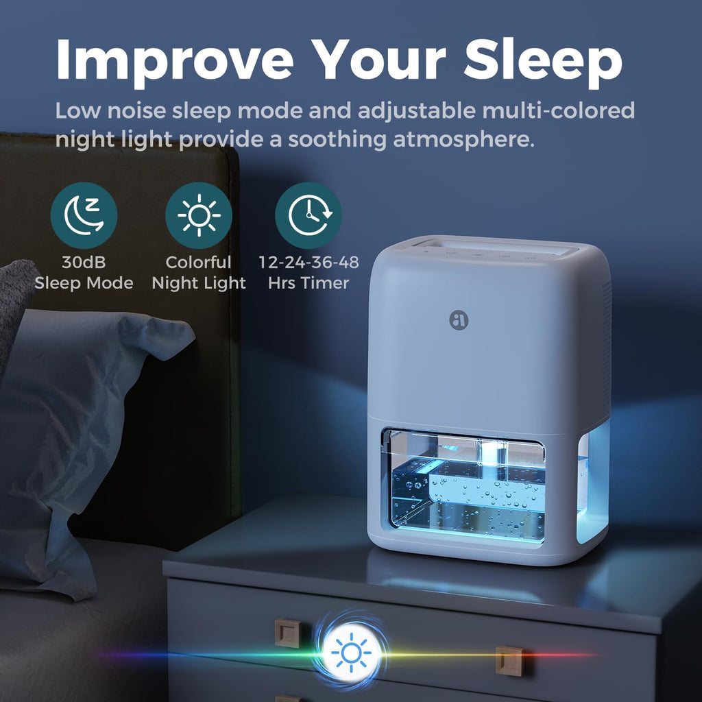 60 OZ Dehumidifiers for Home, Dual-Semiconductor Quiet Dehumidifier with Timer Sleep Mode Auto